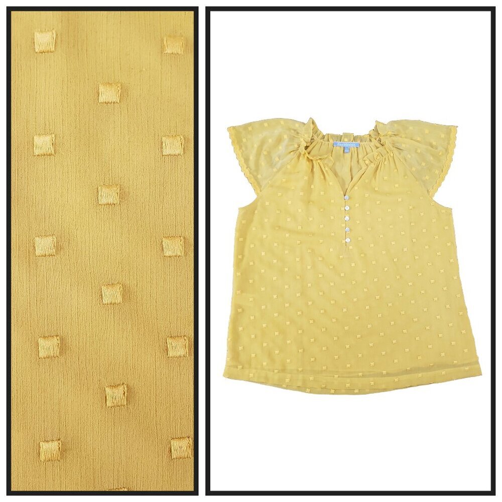 Daniel Rainn Yellow Swiss Dot Blouse PM Ruffle Sleeve Boho Top